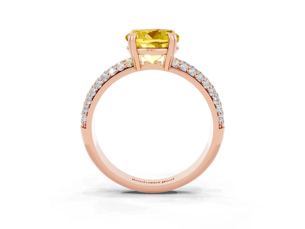 Rose gold Round Cut Yellow Sapphire Vintage Milgrain Ring with Round  Stations