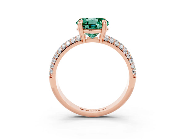 Rose gold Round Cut Green Sapphire Vintage Milgrain Ring with Round  Stations