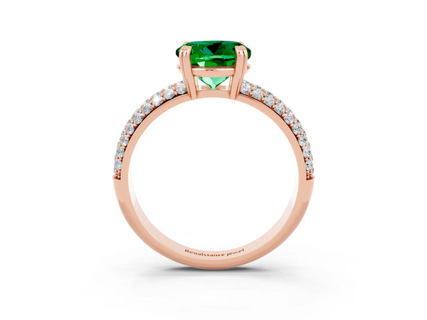 Rose gold Round Cut Emerald Vintage Milgrain Ring with Round  Stations