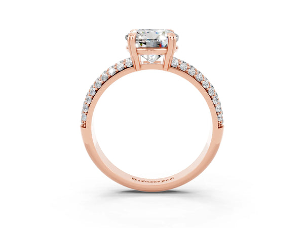 Rose gold Round Cut Moissanite Vintage Milgrain Ring with Round  Stations