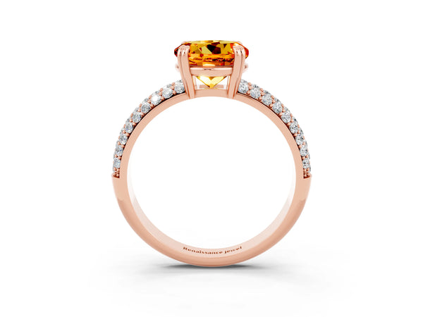 Rose gold Round Cut Citrine Vintage Milgrain Ring with Round  Stations