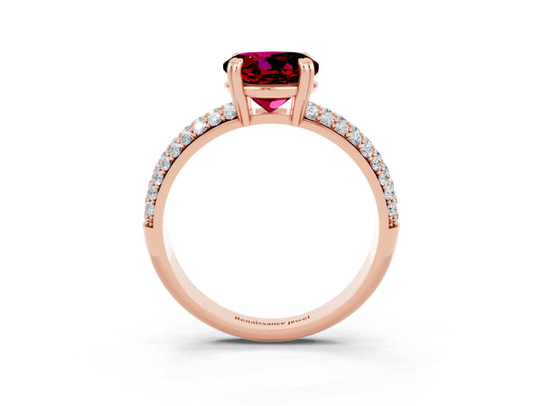 Rose gold Round Cut Garnet Vintage Milgrain Ring with Round  Stations