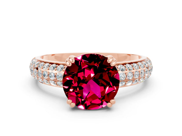 Rose gold Round Cut Garnet Vintage Milgrain Ring with Round  Stations