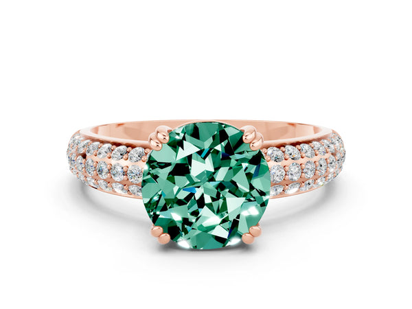 Rose gold Round Cut Green Sapphire Vintage Milgrain Ring with Round  Stations