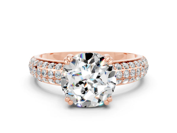 Rose gold Round Cut Moissanite Vintage Milgrain Ring with Round  Stations