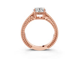 Rose gold Round Cut Cut Diamond Milgrain Pave Band Four-Prong Setting Ring_6