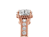 Rose gold Round Cut Cut Diamond Milgrain Pave Band Four-Prong Setting Ring_8