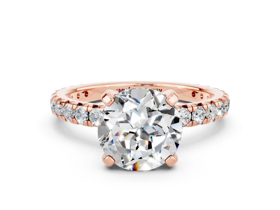 Rose gold Round Cut Cut Diamond Pavé Band with Four-Prong Setting