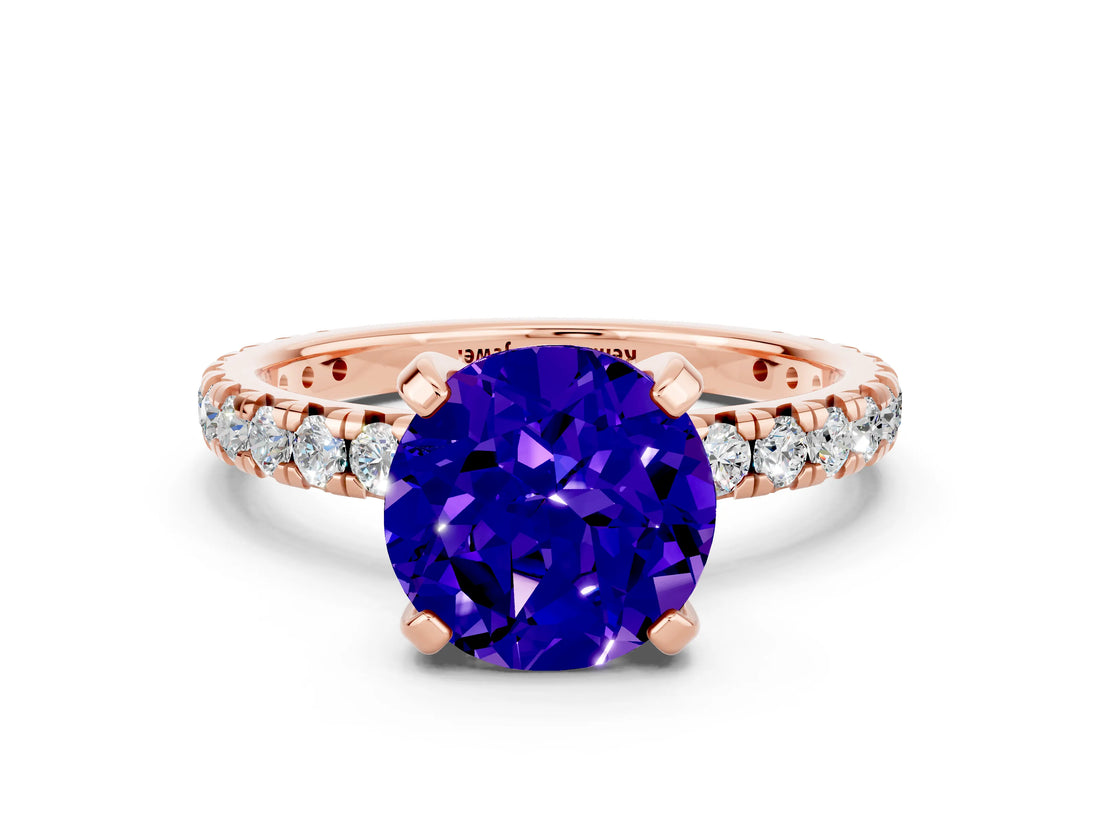 Rose gold Round Cut Cut Diamond Pavé Band with Four-Prong Setting