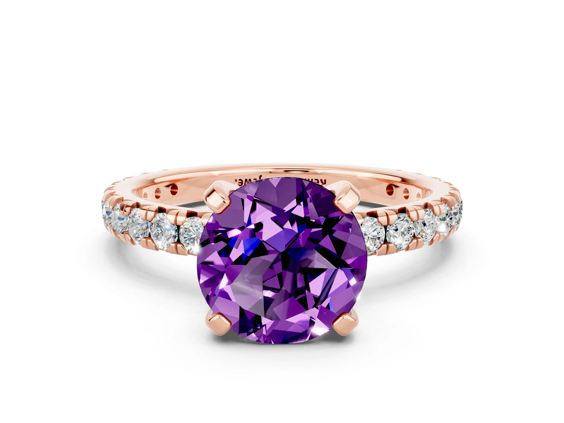 Rose gold Round Cut Cut Diamond Pavé Band with Four-Prong Setting