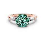 Rose gold Round Cut Cut Diamond Ring with Tapered Baguette Side Stones in Four-Prong Setting
