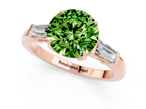 Rose gold Round Cut Cut Diamond Ring with Tapered Baguette Side Stones in Four-Prong Setting_1
