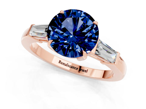 Rose gold Round Cut Cut Diamond Ring with Tapered Baguette Side Stones in Four-Prong Setting_1