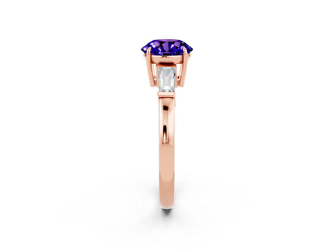 Rose gold Round Cut Cut Diamond Ring with Tapered Baguette Side Stones in Four-Prong Setting_2