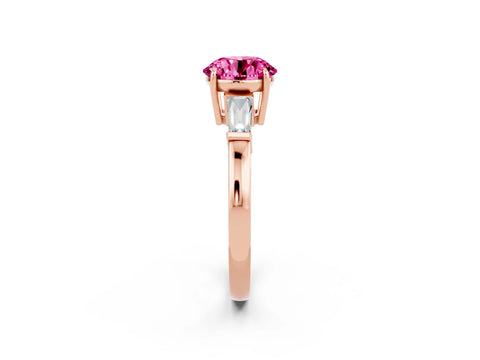 Rose gold Round Cut Cut Diamond Ring with Tapered Baguette Side Stones in Four-Prong Setting_2
