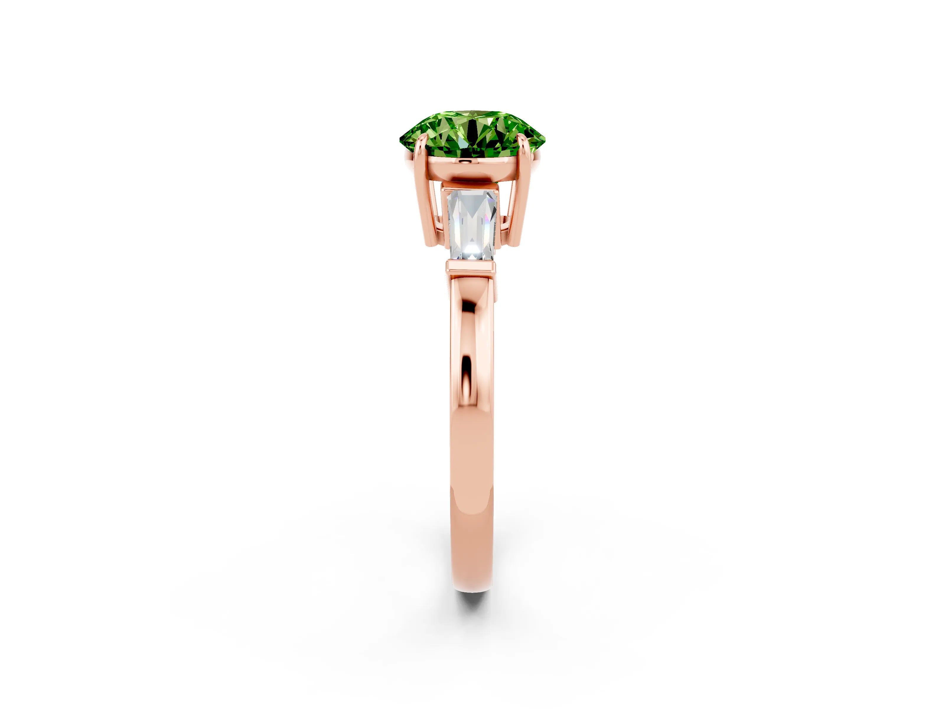 Rose gold Round Cut Cut Diamond Ring with Tapered Baguette Side Stones in Four-Prong Setting_2