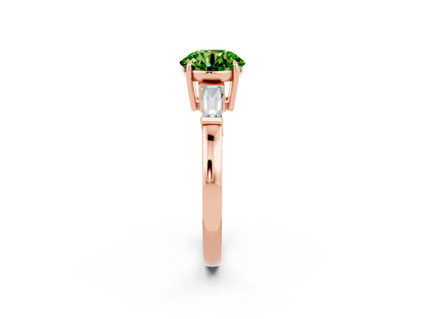 Rose gold Round Cut Cut Diamond Ring with Tapered Baguette Side Stones in Four-Prong Setting_2