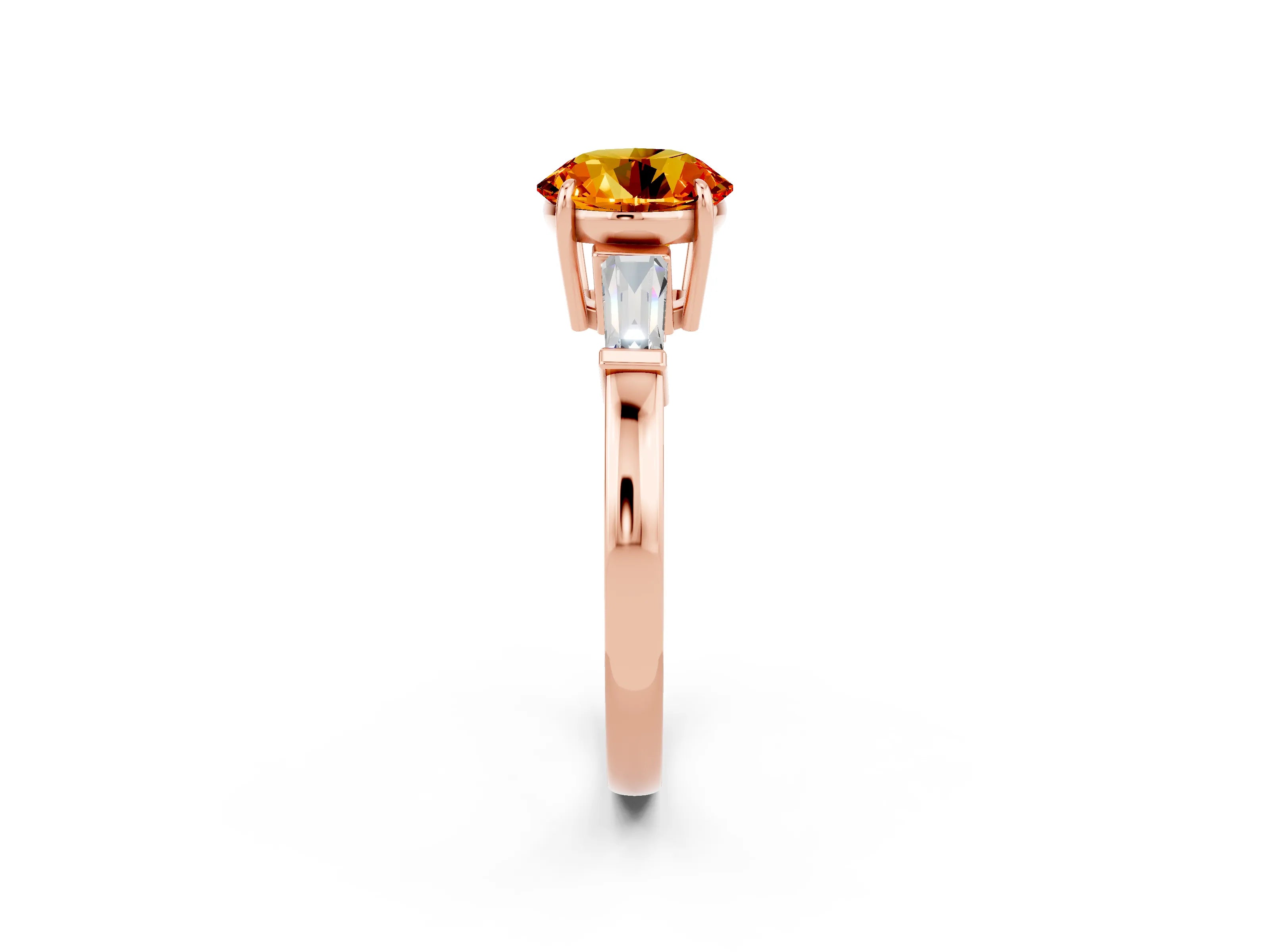 Rose gold Round Cut Cut Diamond Ring with Tapered Baguette Side Stones in Four-Prong Setting_2