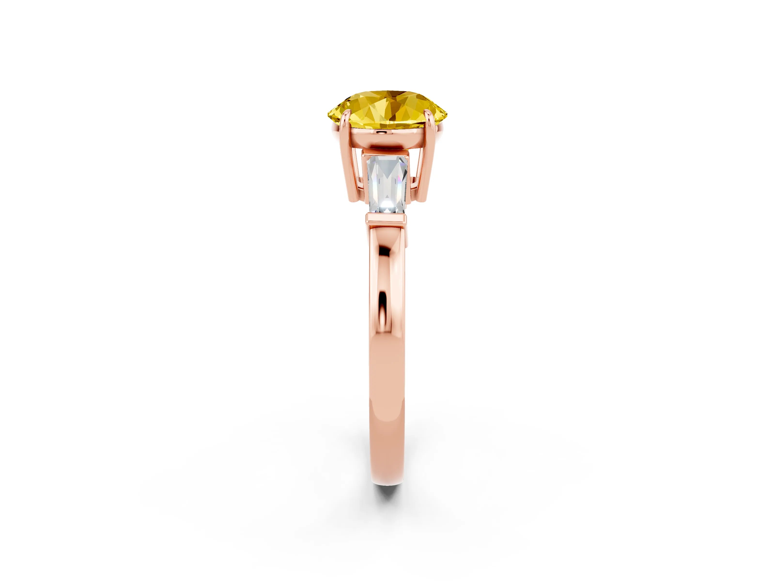 Rose gold Round Cut Cut Diamond Ring with Tapered Baguette Side Stones in Four-Prong Setting_2