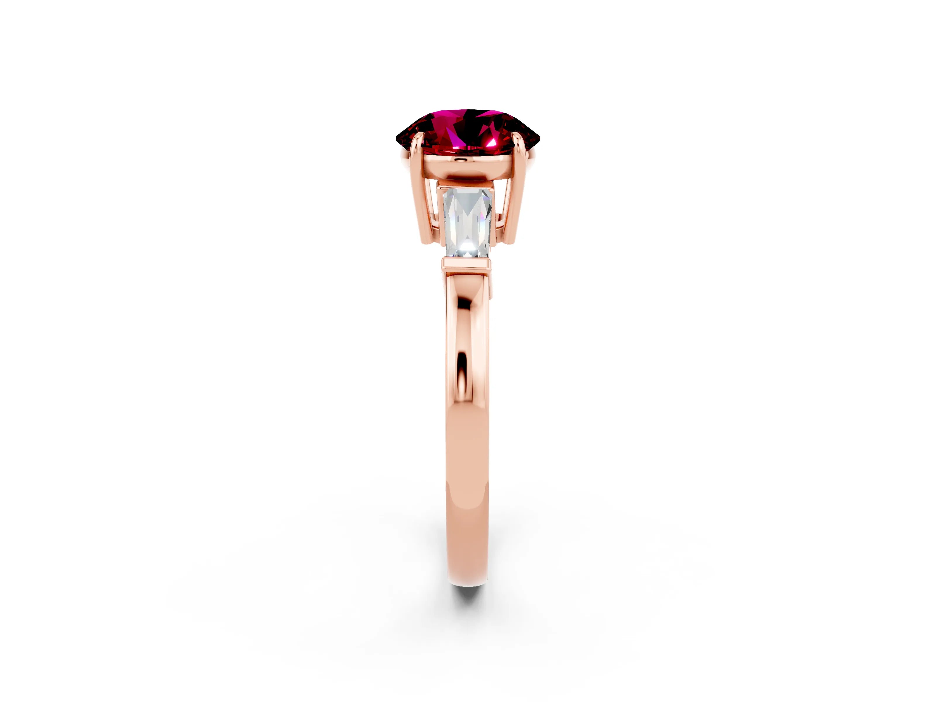 Rose gold Round Cut Cut Diamond Ring with Tapered Baguette Side Stones in Four-Prong Setting_2