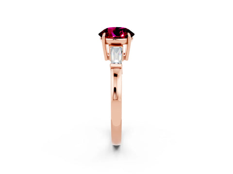 Rose gold Round Cut Cut Diamond Ring with Tapered Baguette Side Stones in Four-Prong Setting_2