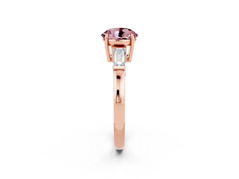 Rose gold Round Cut Cut Diamond Ring with Tapered Baguette Side Stones in Four-Prong Setting_2