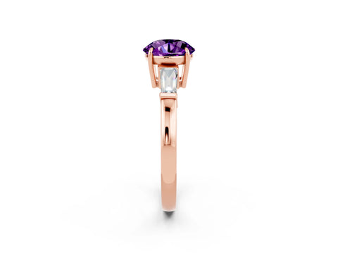 Rose gold Round Cut Cut Diamond Ring with Tapered Baguette Side Stones in Four-Prong Setting_2