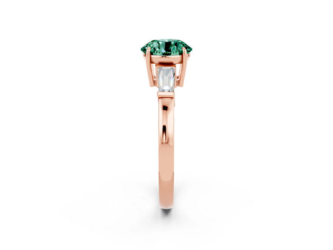 Rose gold Round Cut Cut Diamond Ring with Tapered Baguette Side Stones in Four-Prong Setting_2