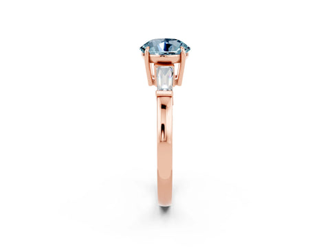 Rose gold Round Cut Cut Diamond Ring with Tapered Baguette Side Stones in Four-Prong Setting_2