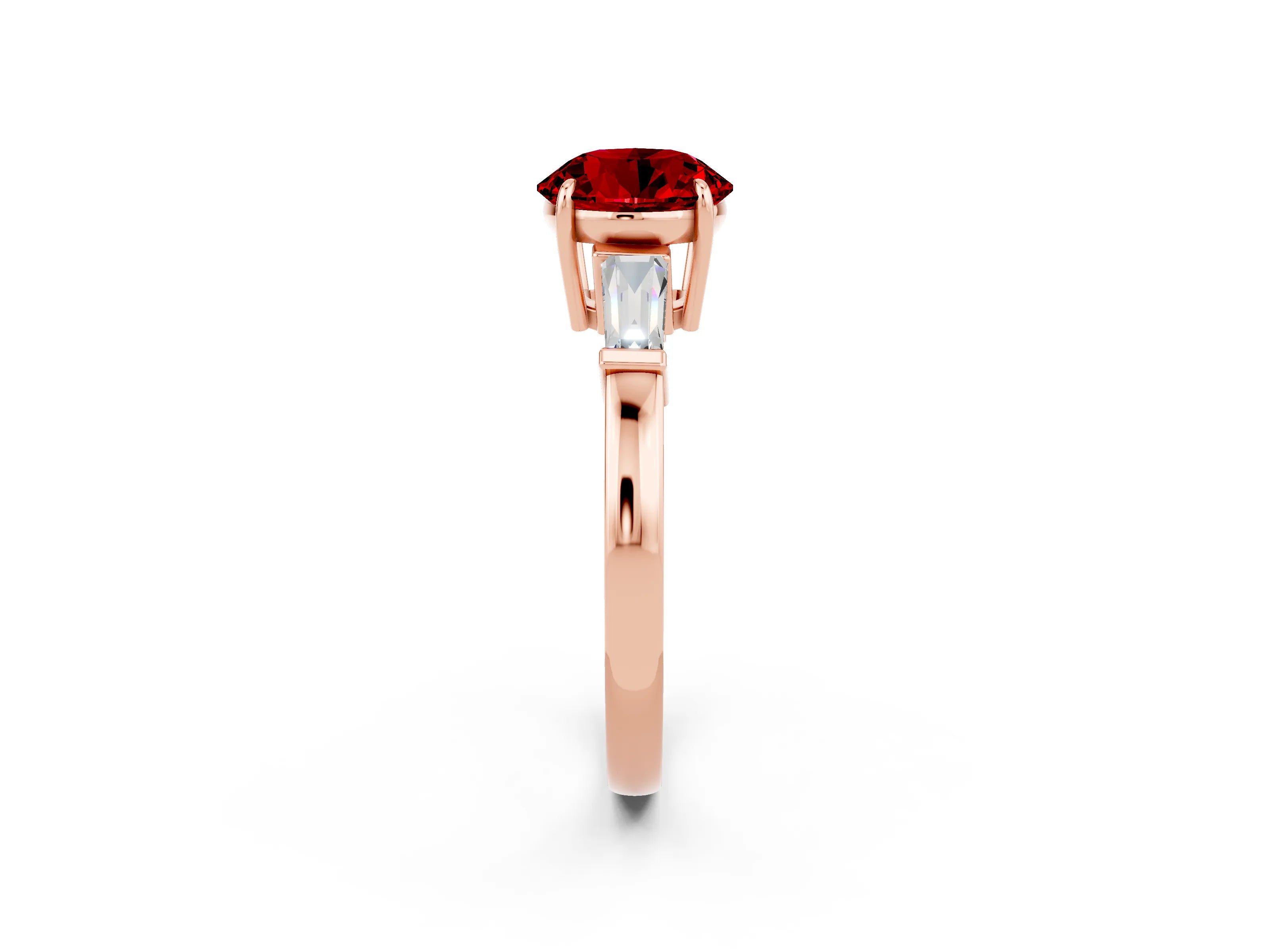 Rose gold Round Cut Cut Diamond Ring with Tapered Baguette Side Stones in Four-Prong Setting_2
