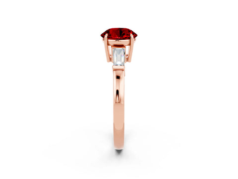 Rose gold Round Cut Cut Diamond Ring with Tapered Baguette Side Stones in Four-Prong Setting_2