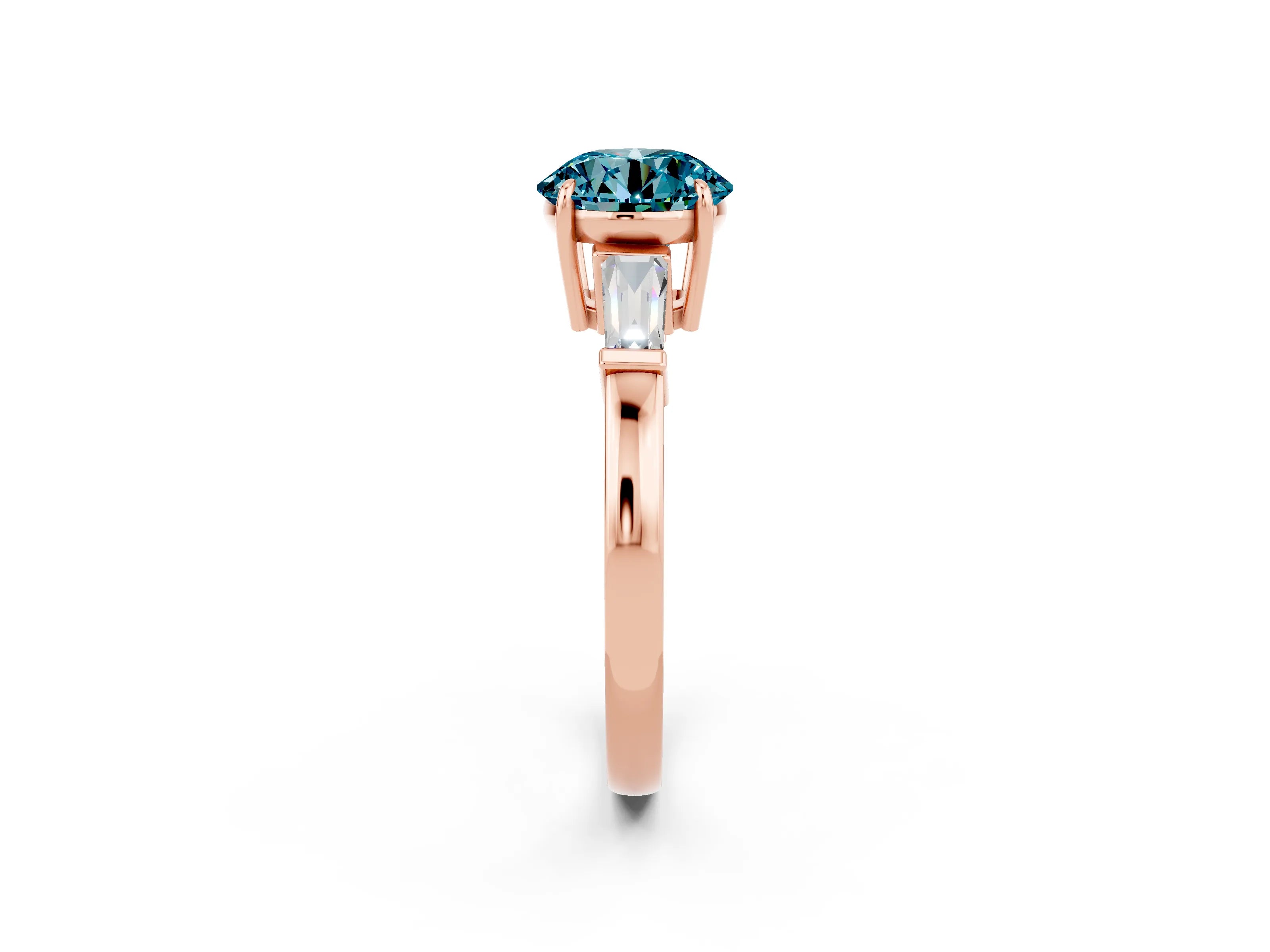 Rose gold Round Cut Cut Diamond Ring with Tapered Baguette Side Stones in Four-Prong Setting_2