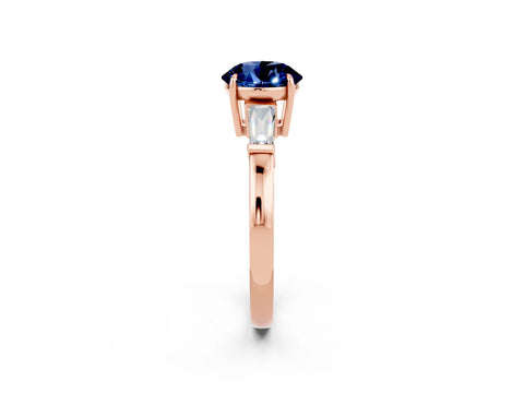 Rose gold Round Cut Cut Diamond Ring with Tapered Baguette Side Stones in Four-Prong Setting_2