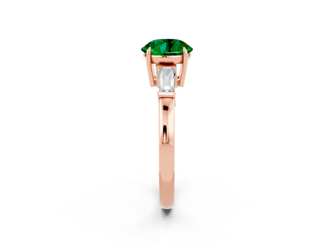 Rose gold Round Cut Cut Diamond Ring with Tapered Baguette Side Stones in Four-Prong Setting_2