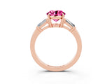 Rose gold Round Cut Cut Diamond Ring with Tapered Baguette Side Stones in Four-Prong Setting_3
