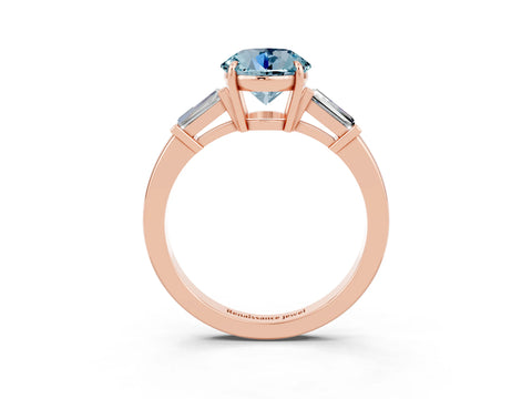Rose gold Round Cut Cut Diamond Ring with Tapered Baguette Side Stones in Four-Prong Setting_3