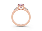 Rose gold Round Cut Cut Diamond Ring with Tapered Baguette Side Stones in Four-Prong Setting_3
