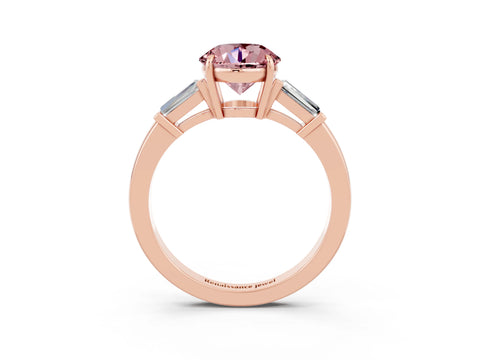 Rose gold Round Cut Cut Diamond Ring with Tapered Baguette Side Stones in Four-Prong Setting_3