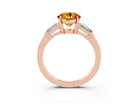 Rose gold Round Cut Cut Diamond Ring with Tapered Baguette Side Stones in Four-Prong Setting_3