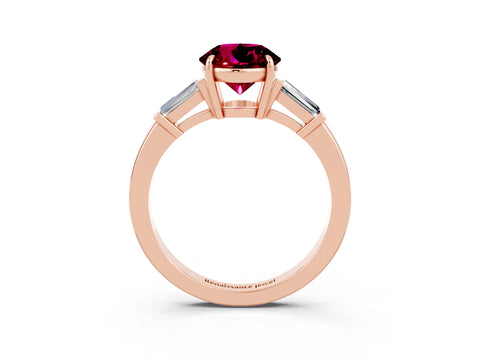 Rose gold Round Cut Cut Diamond Ring with Tapered Baguette Side Stones in Four-Prong Setting_3