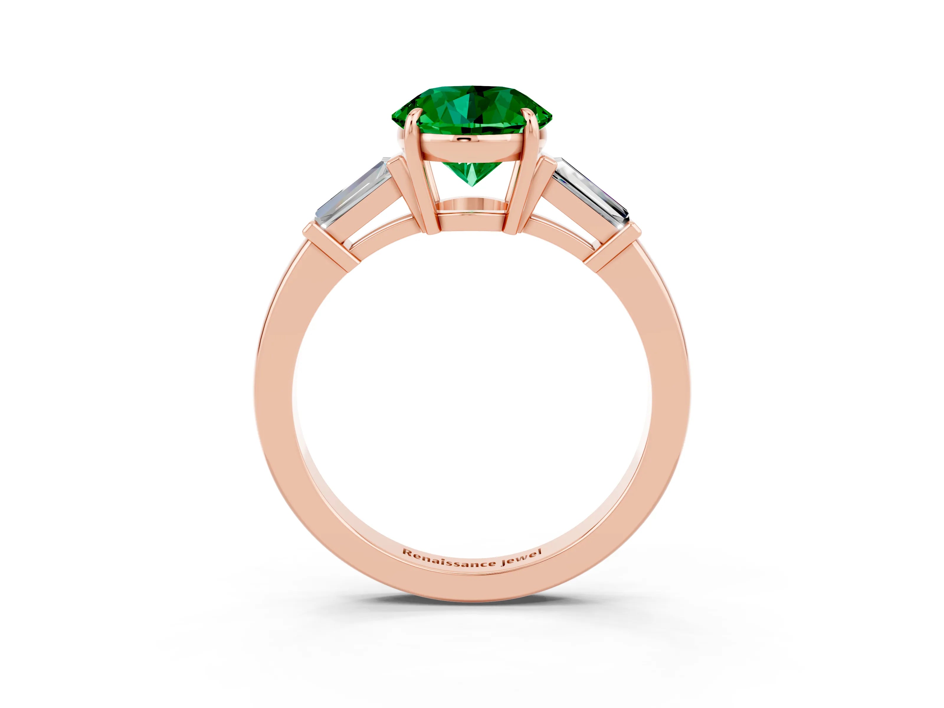 Rose gold Round Cut Cut Diamond Ring with Tapered Baguette Side Stones in Four-Prong Setting_3
