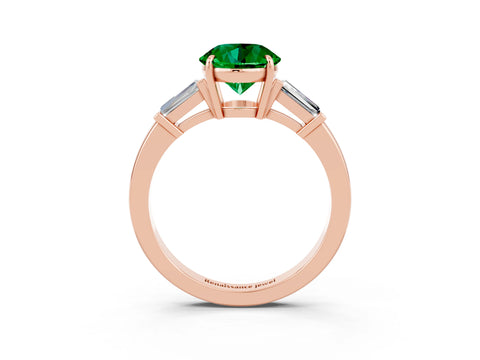 Rose gold Round Cut Cut Diamond Ring with Tapered Baguette Side Stones in Four-Prong Setting_3