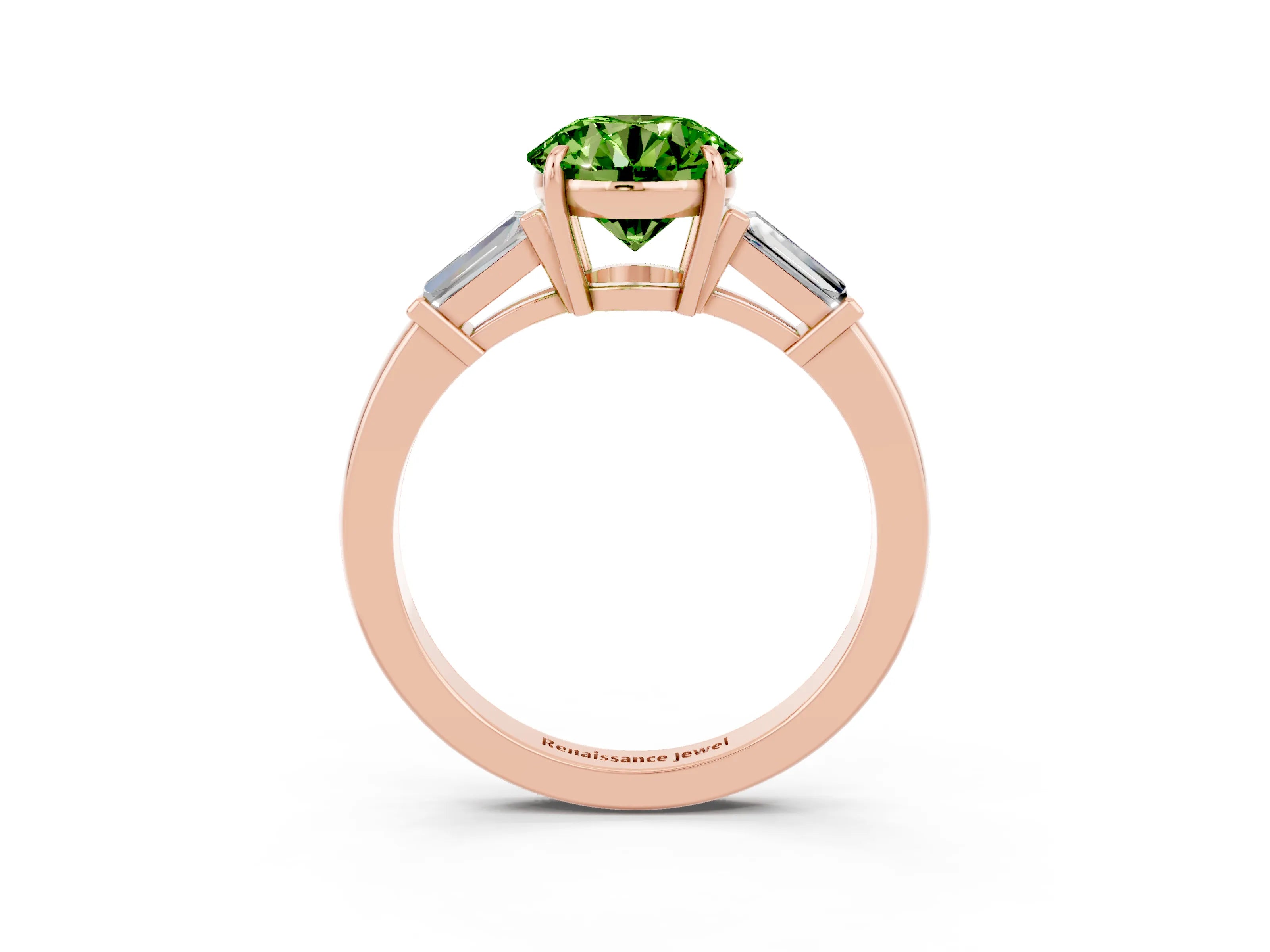 Rose gold Round Cut Cut Diamond Ring with Tapered Baguette Side Stones in Four-Prong Setting_3