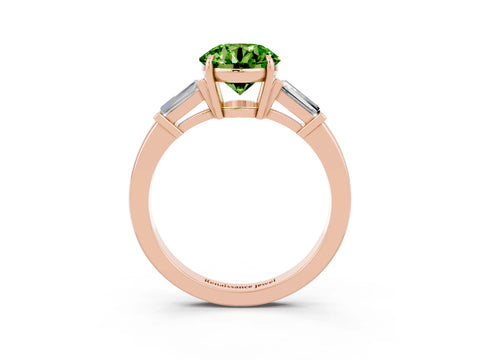 Rose gold Round Cut Cut Diamond Ring with Tapered Baguette Side Stones in Four-Prong Setting_3