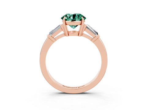 Rose gold Round Cut Cut Diamond Ring with Tapered Baguette Side Stones in Four-Prong Setting_3