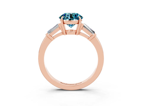 Rose gold Round Cut Cut Diamond Ring with Tapered Baguette Side Stones in Four-Prong Setting_3