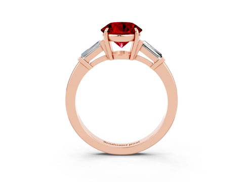 Rose gold Round Cut Cut Diamond Ring with Tapered Baguette Side Stones in Four-Prong Setting_3