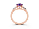 Rose gold Round Cut Cut Diamond Ring with Tapered Baguette Side Stones in Four-Prong Setting_3