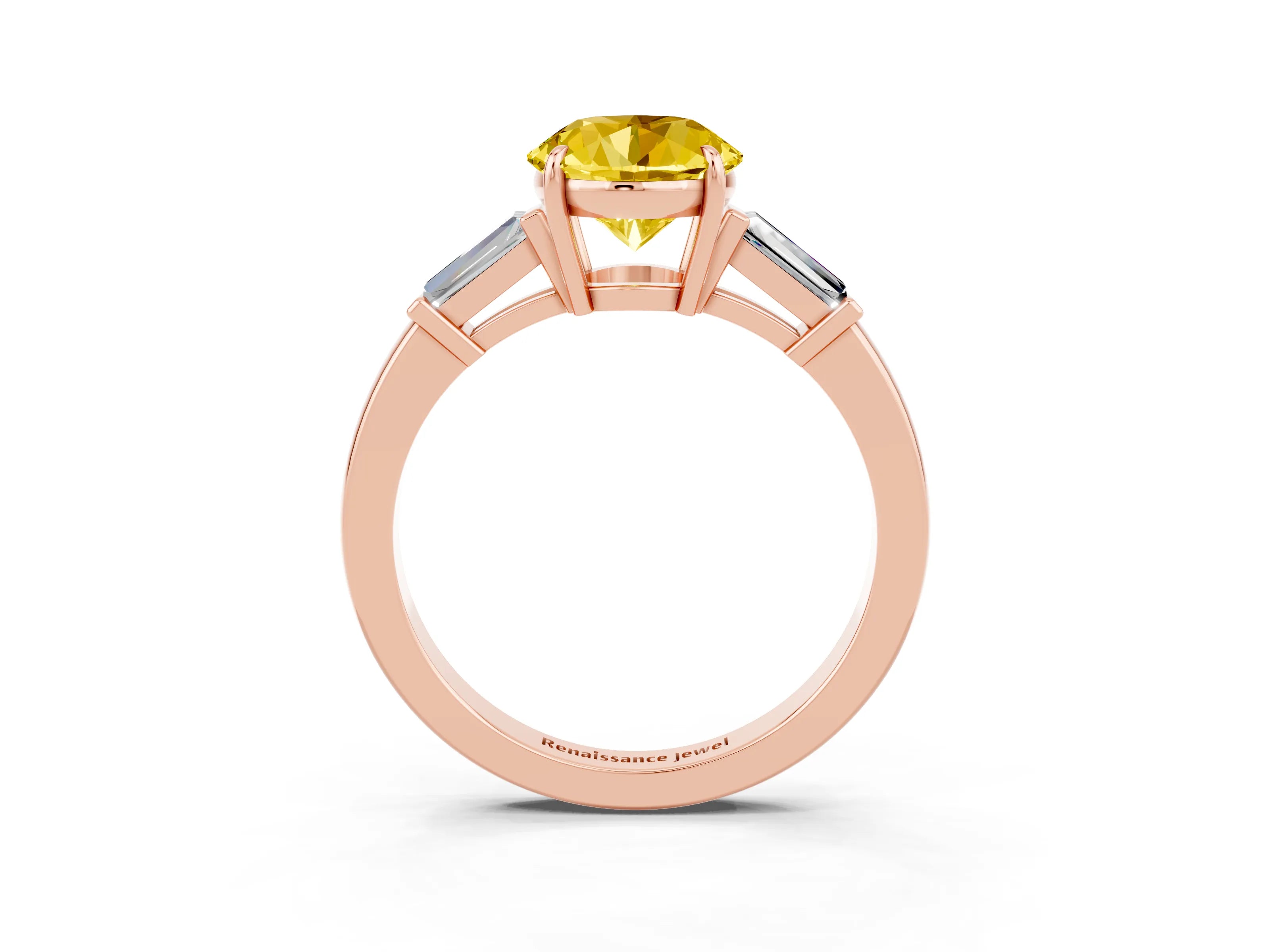 Rose gold Round Cut Cut Diamond Ring with Tapered Baguette Side Stones in Four-Prong Setting_3