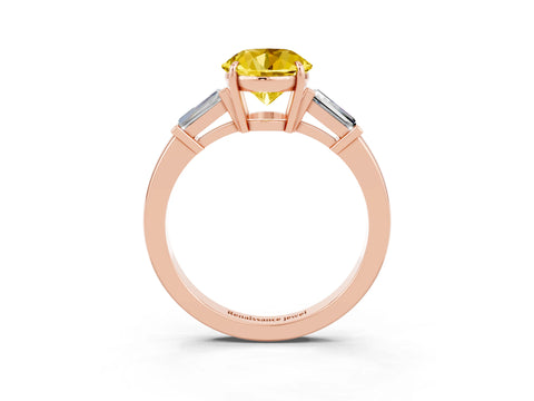 Rose gold Round Cut Cut Diamond Ring with Tapered Baguette Side Stones in Four-Prong Setting_3